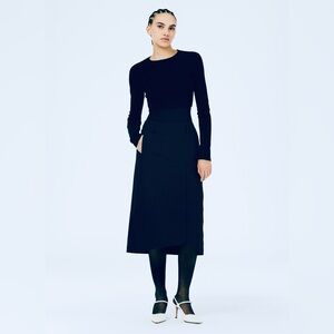 Tibi. Navy Midi Wrap Skirt. Size 4.